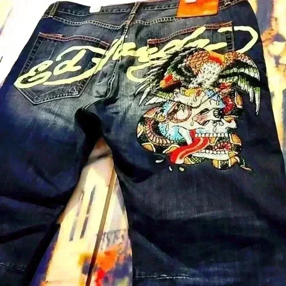 Ed Hardy 42x34 RARE 2009 Tattoo Skull and Eagle Beaded Vintage Classic Kool - Picture 1 of 14